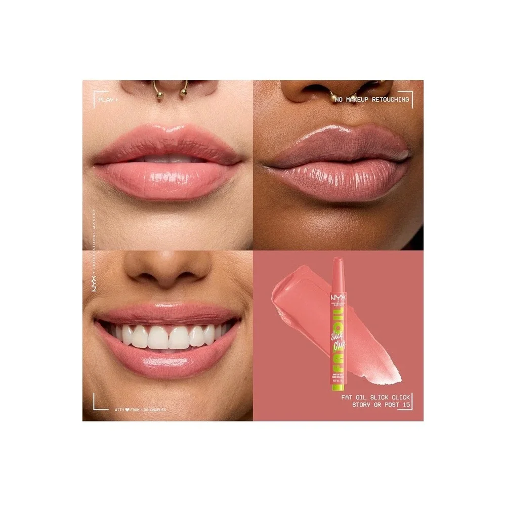 NYX Fat Oil Slick Click Shiny Lip Balm 15 Story Or Post Peach Vegan 0.07oz